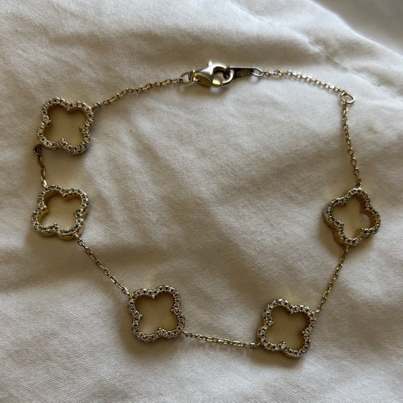 Jewelry - Vintage open gem 5 leaf clover 925 clasp bracelet